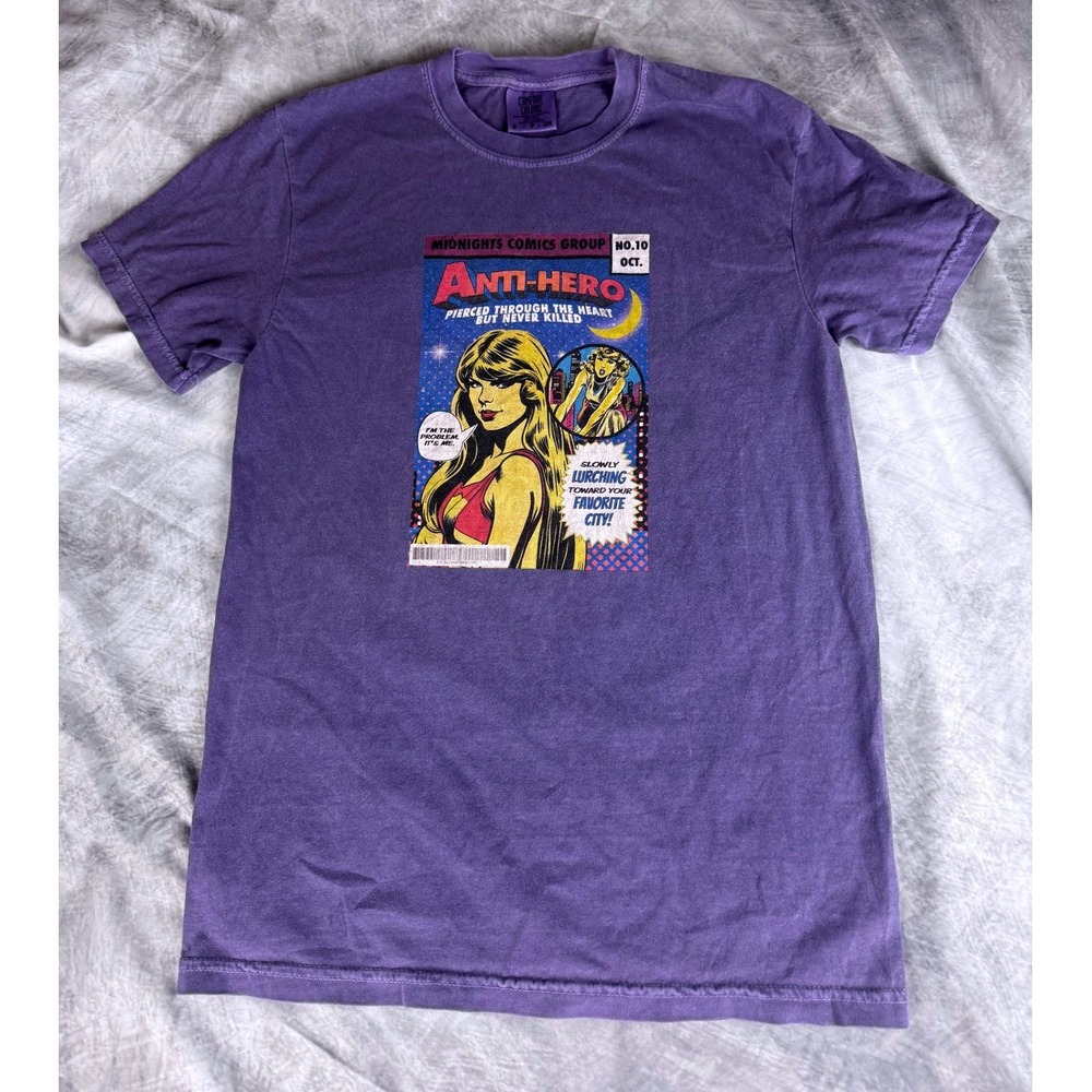 Taylor Swift Anti-Hero Shirt Purple Midnights Comic Graphic Tee Mens Small
